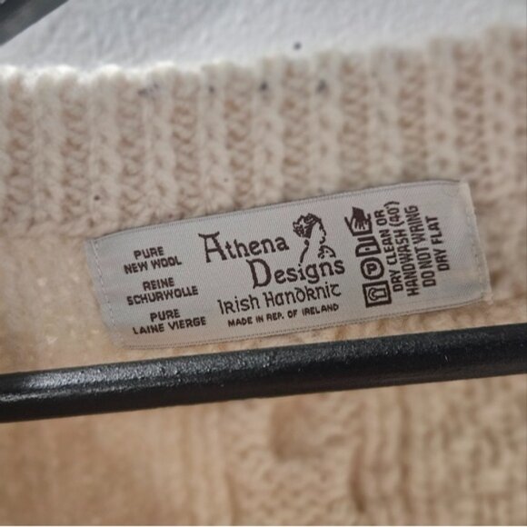 Athena Irish Hand Knit Wool Cable Chunky Cream Fisherman Sweater - Picture 3 of 4